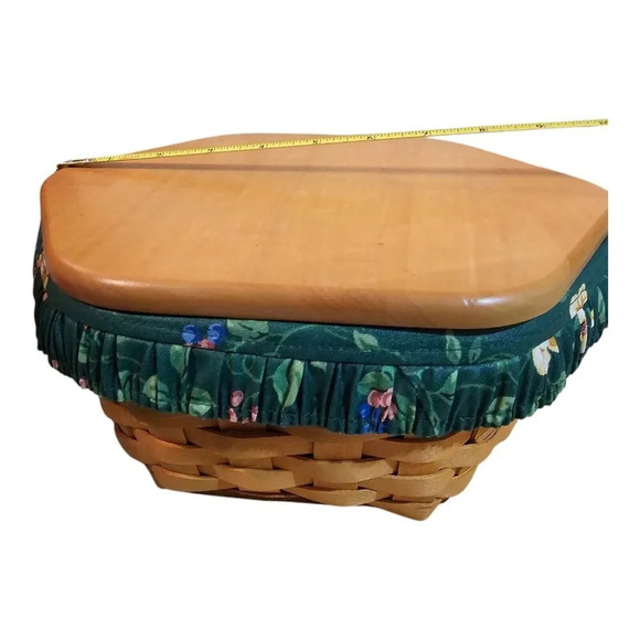 Longaberger Basket 1999 Hexagon 10" x 6"H Green Patterned Fabric Liner & Pl * - Picture 6 of 6